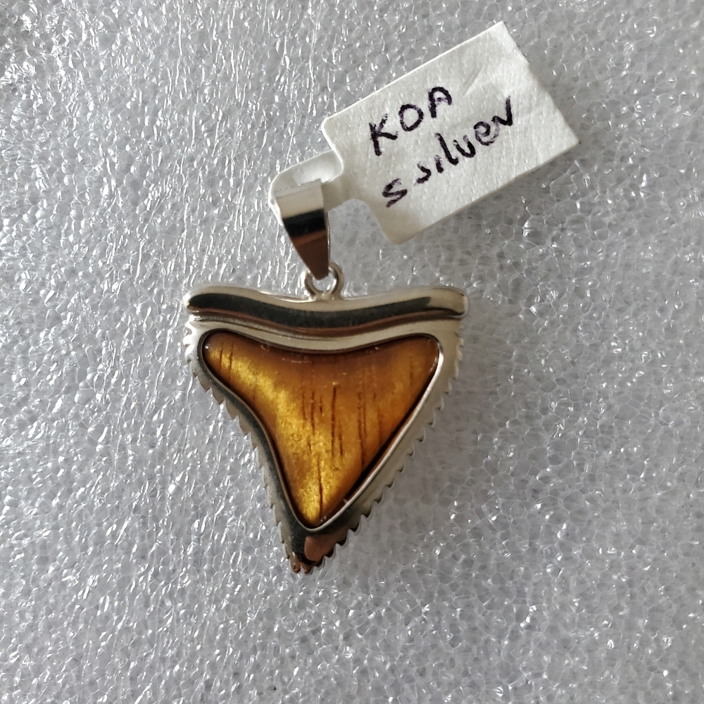 Koa shark tooth pendant Sterling Silver Aloha!